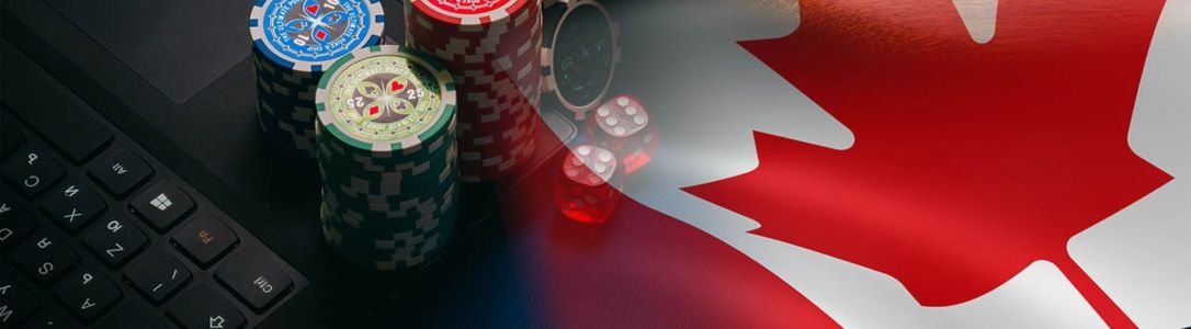 Canada Flag and Casino Chips on Laptop